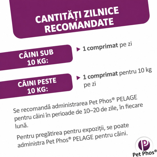 Pet Phos Pelage Ceva – Supliment Vitamino-Mineral pentru Câini – 50 Tablete